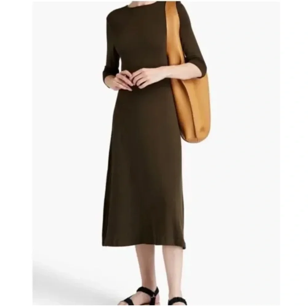 Vince Olive Green‎ Stretch Jersey Midi Dress